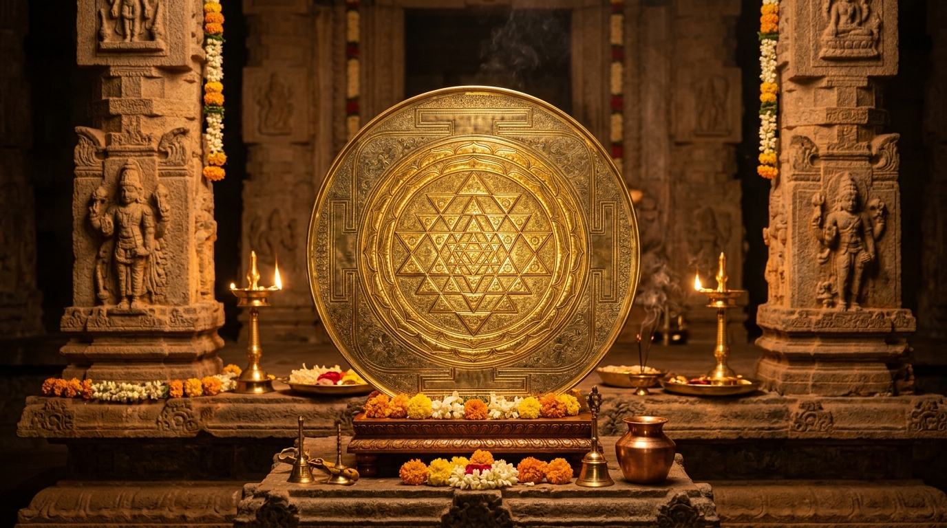 Sacred Sri Chakra Yantra in Golden Light